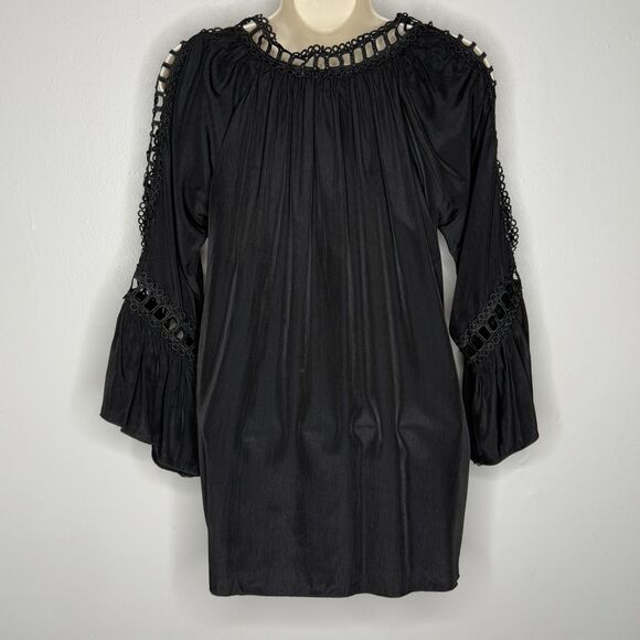 Liam & Co. Womens Blouse Medium Black Dark Romantic Lace Eyelet‎ Goth Feminine - Picture 2 of 10